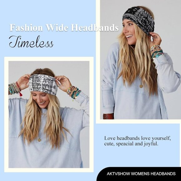 7\'\' Wide Paisley Turban Headbands for Women Non Slip Boho Hair Accessories main image 6